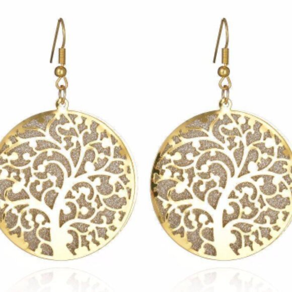 Women's Tree of Life Earring Circle oAK Tree Gold Silver Sparkle Earring - Picture 1 of 7